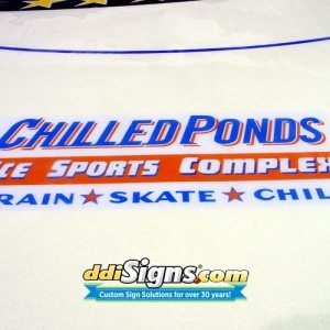 DDI Signs IceFab printed logo frozen under the rink surface