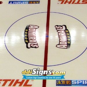 DDI Signs IceFab Mesh Ice Logos, Mesh In Ice Logos, IceFab Under Ice Mesh Logos, Mesh Ice Rink Graphics, Mesh In Ice Logos.