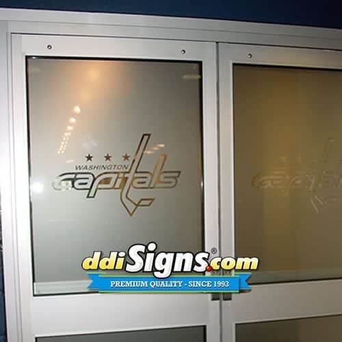 Sports Arena Window Graphics. Etched Vinyl Graphics.