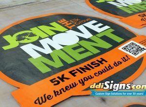 DDI Signs Eco Friendly Floor Decal Contour Cut Floor Graphic. Aluminum Foild Based Concrete Decal. Pavement Decals. Sidwalk Decals. Wayfinding Sidewalk Decals. Asphalt Decals. #floorgraphics #floordecals #pavementdecals #asphaltdecals