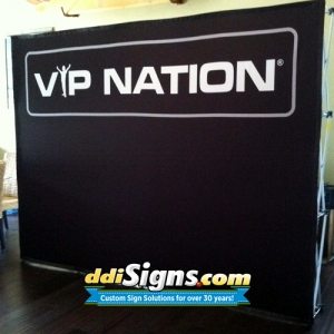 DDI Signs Pop Up VIP Nation. Logo Branded Banners | Stepped Logo Backdrop Printing | Step & Repeats shipped Nationwide, Made in the USA. Original Repeatz Backdrop Banner Brand.