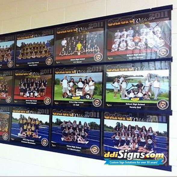 Sports team photo rail display system