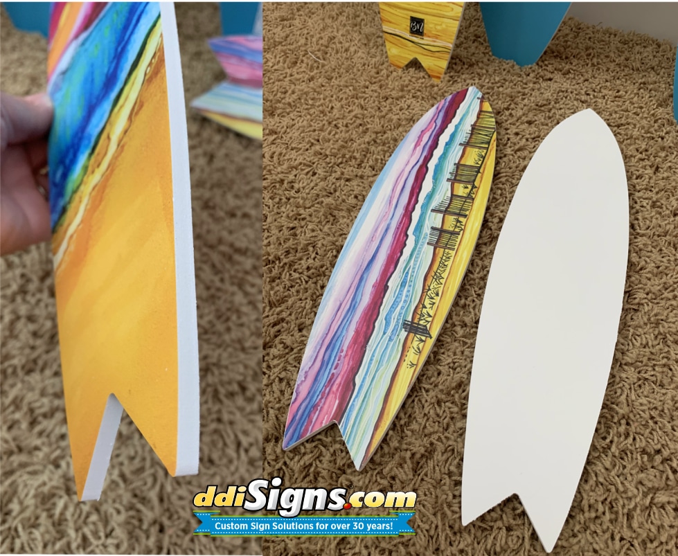 side view of printed surfboard graphic